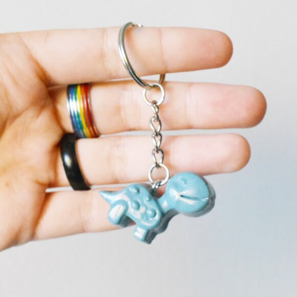 Handmade Brachiosaurus Dinosaur Keychain Recycled Accessory - Picture 3 of 4